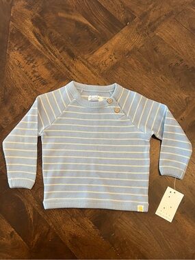 Rise Little Earthling Blue & Cream Striped Waffle Knit Sweater